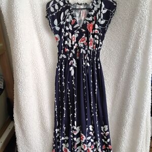 Floral Long Sleeve Dress - Navy and Red